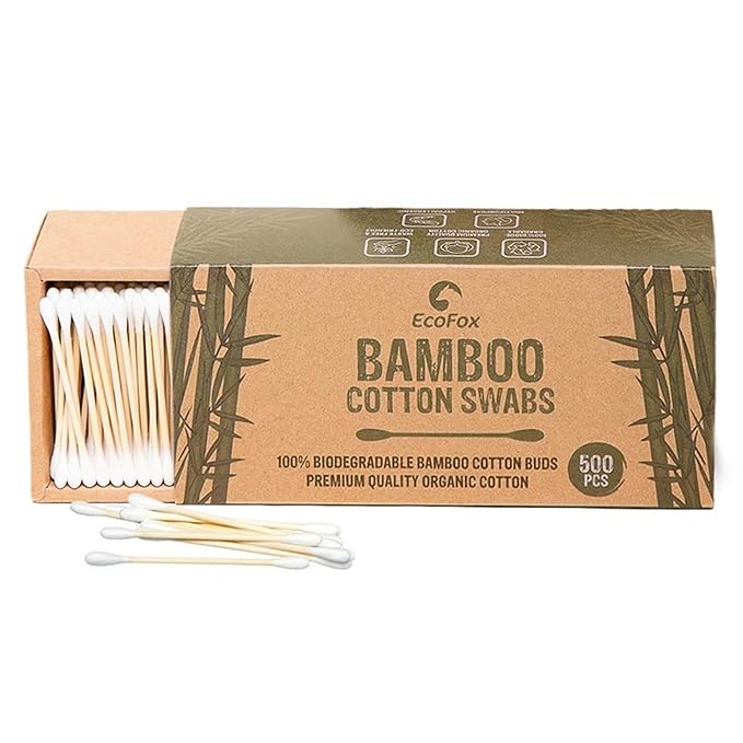 Bamboo Cotton Swabs 500 Count | Eco-Friendly & Pure Cotton Buds | Double Tipped by EcoFox
