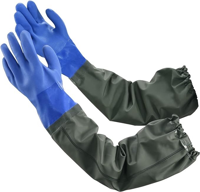 MUMUKE 2-pair set Long Waterproof Gloves, Long Chemical Gloves, Padded Cotton by MUMUKE
