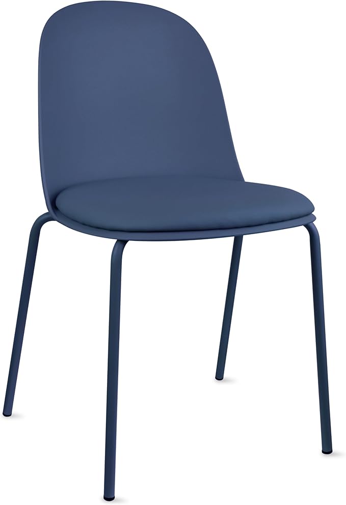 2xhome Parent Modern Stackable Armless Dining Chair | Plastic Shell Seat with Metal Legs | Indoor or Outdoor Use | Home Kitchen Patio (1, Blue, Padded Seat) - Image 4