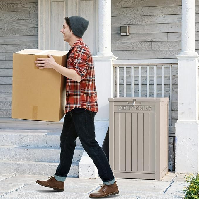 DRATO 48 Gallon Package Delivery Box, Large Lockable Storage Box, Double-Wall Resin Outdoor Package Delivery and Waterproof Deck Box for Porch, Patios（ Grey，48 Gallon） - Image 7