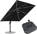 PURPLE LEAF 10 Feet Patio Umbrella with Base Outdoor Cantilever Solar Powered LED Square Umbrella Aluminum Offset Umbrella with 360-degree Rotation for Garden Deck Pool Patio, Grey - Image 3