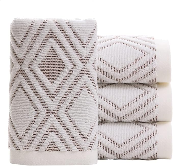 Pidada Hand Towels Set of 4 Diamond Pattern 100% Cotton Absorbent Soft by Pidada