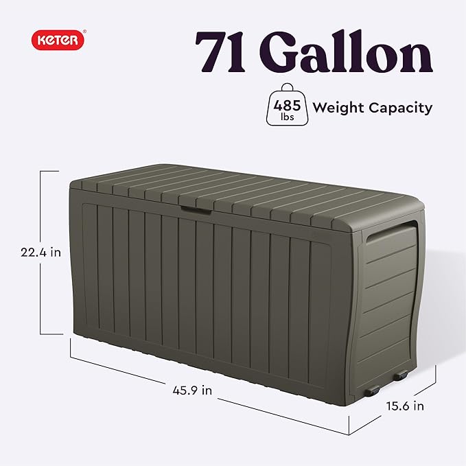 Keter Marvel Plus 71 Gallon Resin Outdoor Storage Box for Patio, Balcony & Garden – Weather‑Resistant Deck Box for Cushions, Pillows, Pool Floats & Tools, Mossy Brown - Image 2