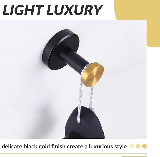 APLusee Black Gold Robe Towel Hook, Stainless Steel Coat Hanger, Clothes Holder - Image 7