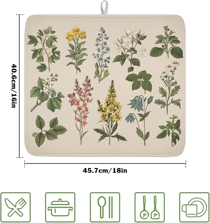 Vintage Plants Herbs Floral Dish Drying Mat - Image 2