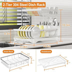 Dish Drying Rack Kitchen 2-Tier 304 Stainless Steel Dish Racks - Image 3