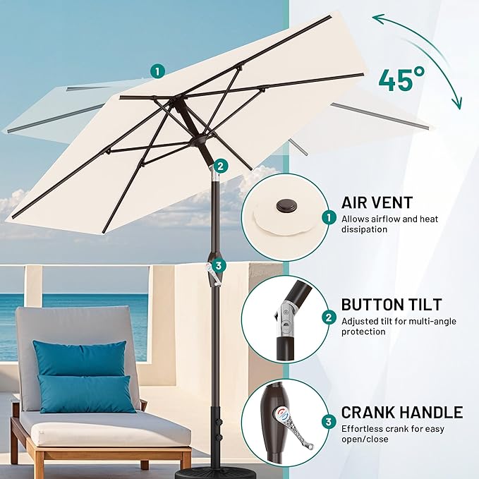 AreShark 7.5FT Patio Umbrella Table Market Umbrella with 6 Sturdy Ribs, Button Tilt/Crank, Heavy-Duty Outdoor Umbrellas for Pool, Deck, Garden and Backyard, Cream White - Image 5