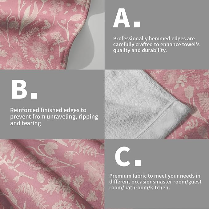 Pink Spring Floral Hand Towels for Bathroom Set of 2 Flower Leaves Vintage - Image 5
