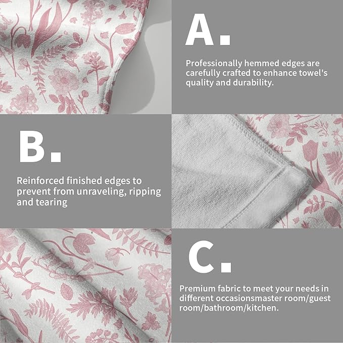 Spring Floral Hand Towels for Bathroom Set of 2 Pink White Flower Leaves - Image 5