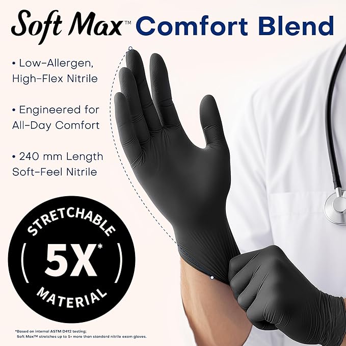 Medical Soft Max™ Black Nitrile Disposable Gloves, Latex-Free & Powder-Free - Image 3