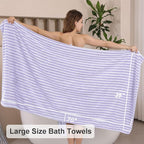 4 Pcs Light Purple Cabana Stripe Large Bath Towels 35"x70" Oversized Bath Sheet - Image 4