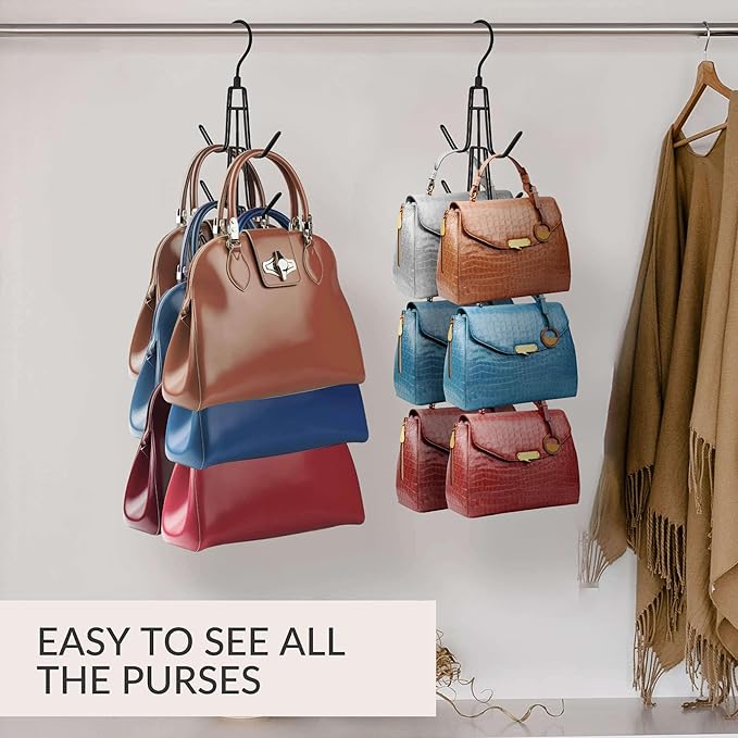 ZEDODIER Purse Organizer for Closet, 3 Pack Rotatable Sturdy Purse Hanger Bag - Image 4
