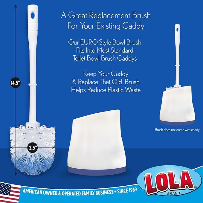 LOLA Classic Toilet Brush, 2 Pack, Durable Fiber Stiff Bristles, Compact Size - Image 3