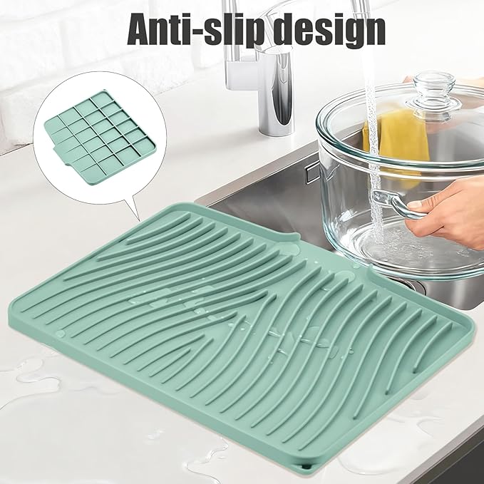 Silicone Dish Drying Mat for Kitchen Counter, Dish Drying Pad, Non-Slip Drain - Image 3