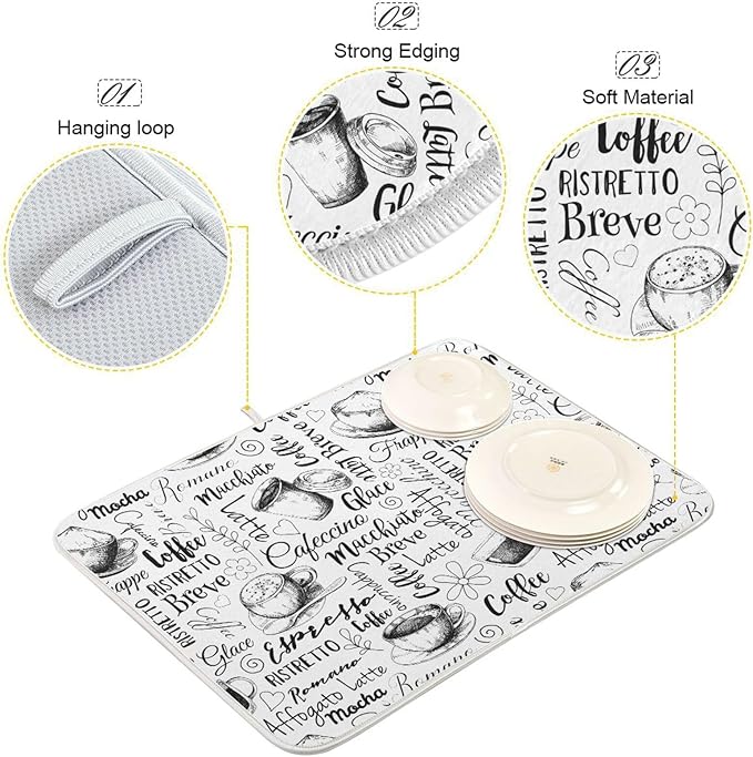 Coffee Cups Print Dish Drying Mat - Image 3