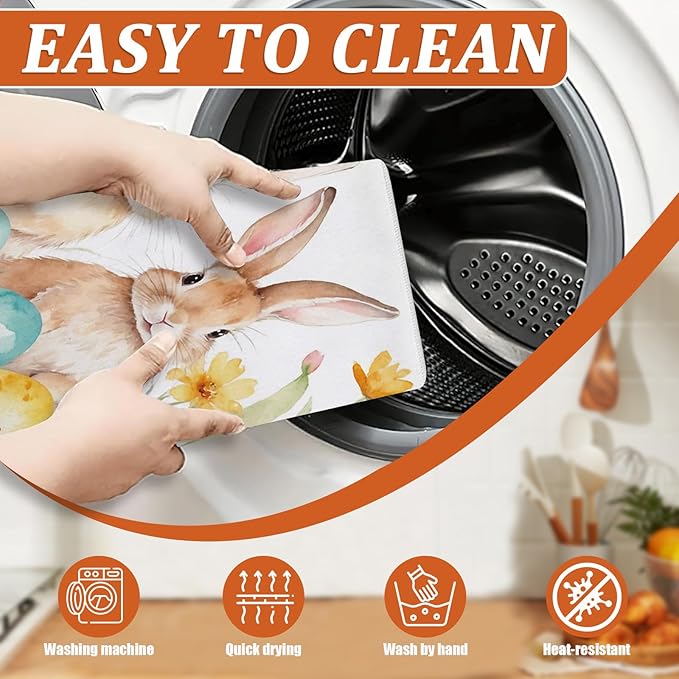 Eggs Rabbits Dish Drying Mat for Kitchen Counter Microfiber Absorbent Dish - Image 4