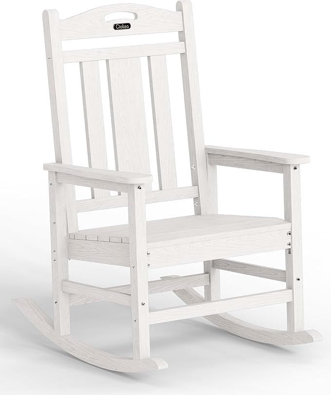 Ciokea Oversized Outdoor Rocking Chair, 380lbs Heavy-Duty Large Patio Rocker, Weather Resistant & Anti-Fade Porch Chair, High Back Cozy Rocking Chair for Outside, Fire Pit, Deck, Garden, White by CIOKEA