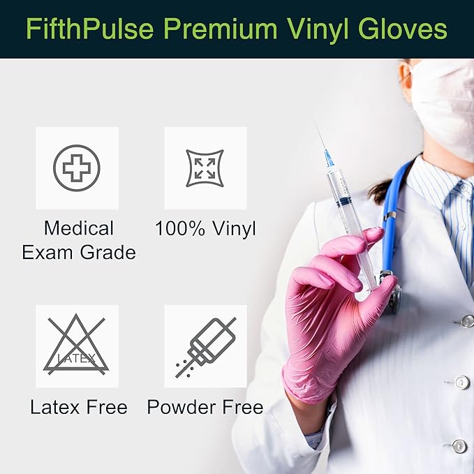 FifthPulse Pink Vinyl Disposable Gloves - Image 5