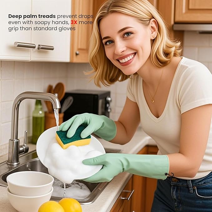 Dishwashing Gloves for Kitchen, 4 Pairs Rubber Cleaning Household Dish Washing - Image 2