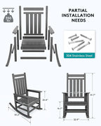 SERWALL Outdoor Rocking Chair Set of 2, HDPE Rocking Chairs for Adult, All Weather Porch Rockers for Lawn Garden, Grey - Image 3