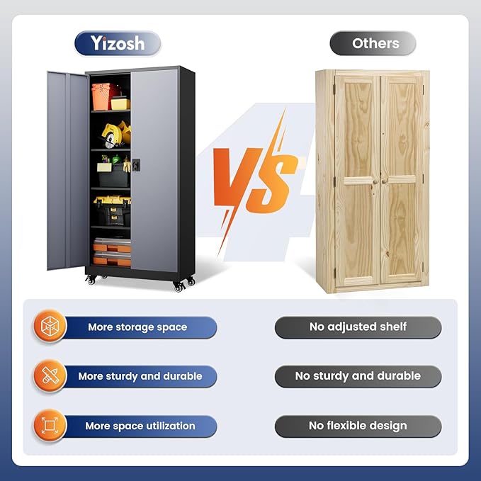 Yizosh Metal Garage Storage Cabinet with Locking Doors and Adjustable Shelves,- 75" Rolling Steel Tool Cabinet for Home Office,Garage,Warehouse - Image 6