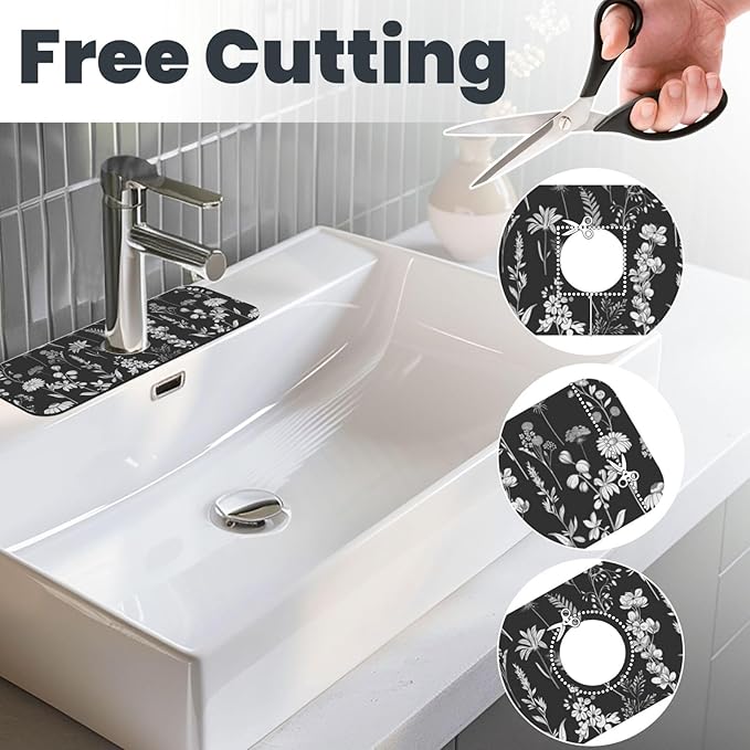 Faucet Draining Mat For Kitchen Sink, Wildflowers Plants Diatom Mud Absorbent - Image 3