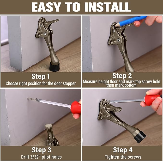Chumia 12 Pieces Heavy Duty Door Stoppers 5.35 Inches Kickdown Adjustable Kick - Image 6