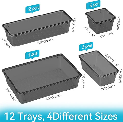 12-Piece Drawer Organizer Set, 4 Sizes Versatile Plastic Vanity Organizer - Image 2