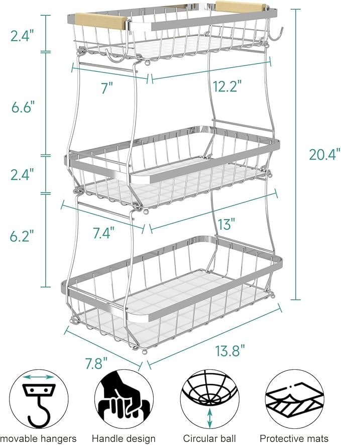 2 Tier Large Fruit Basket for Kitchen Counter - Image 2