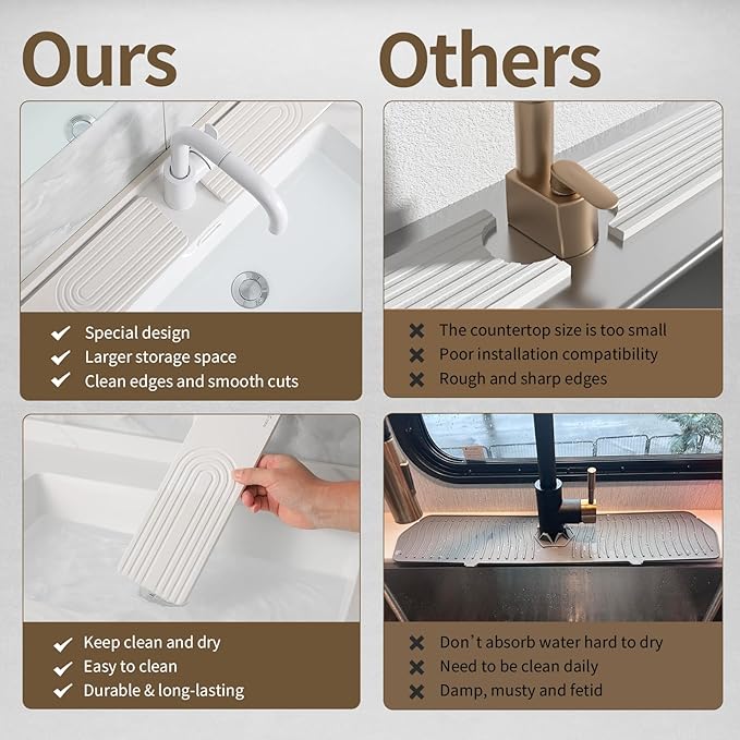 Faucet Mat for Kitchen Sink, Diatomite Stone Drying Sink Protectors, Bathroom - Image 7
