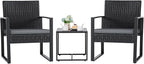 Flamaker 3 Pieces Patio Set Outdoor Wicker Furniture Modern Bistro Rattan Chair Conversation Sets with Coffee Table for Yard (Grey) by Flamaker