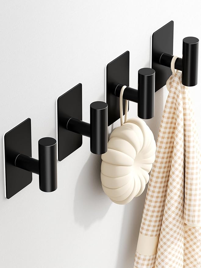 Towel Hooks for Bathrooms – 4 Pack, Matte Black Finish, T-Shaped Stainless by GWAAZXGZ