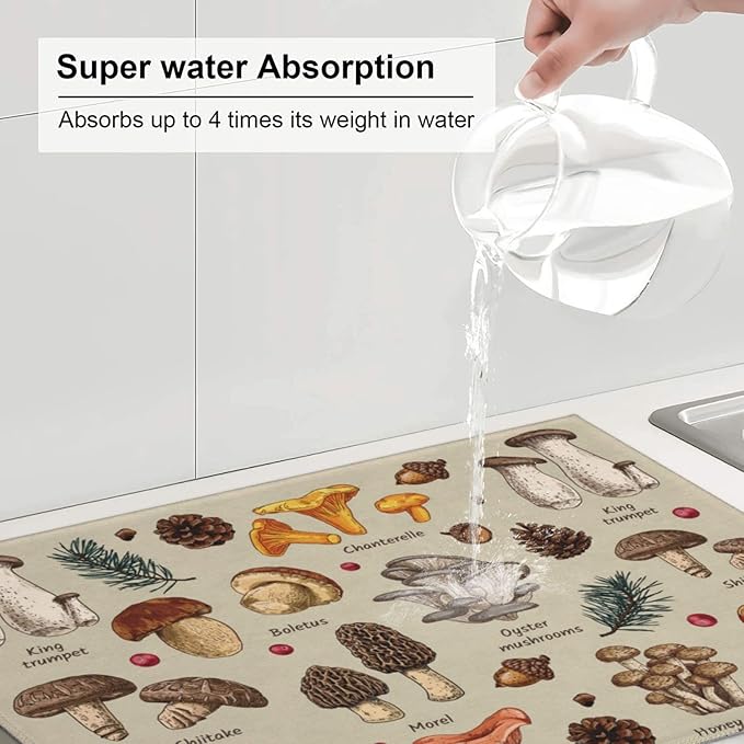 Mushroom Dish Drying Mats For Kitchen Counter XL Microfiber Kitchen Drying Mat - Image 5