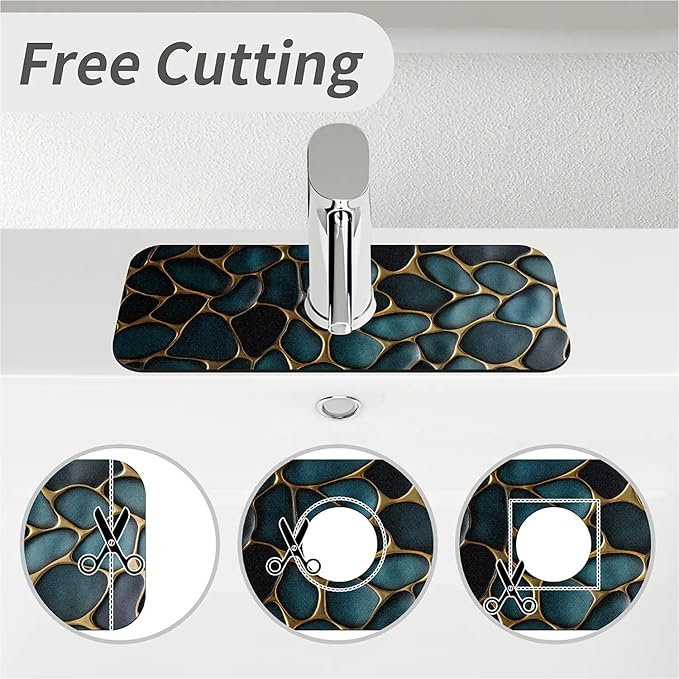 Kitchen Sink Splash Guard，Blue and gold stones Faucet Mat Sink Gadgets-Super - Image 5