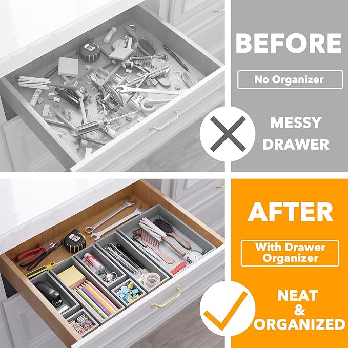 SpaceAid 7-Piece Bamboo Drawer Organizer Storage Boxes Set, Wood Tray Junk - Image 2