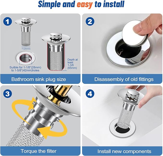 2024 New Pop Up Bathroom Sink Drain Strainer Hair Catcher, Sink Drain Stopper - Image 7