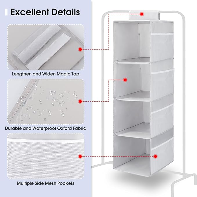 PetsHome 4-Shelf Hanging Closet Organizer, Space Saver, Closet Hanging Storage - Image 4