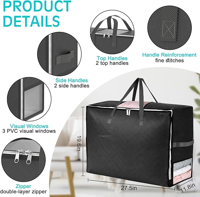 2Pack 105L Extra Large Blanket Comforter Storage Bags, Foldable Storage Bags - Image 3
