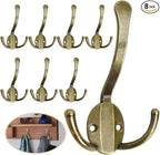 8 Pack Coat Hooks Heavy Duty, Metal Three Prongs Large Coat Hooks Wall Mounted by Homanu
