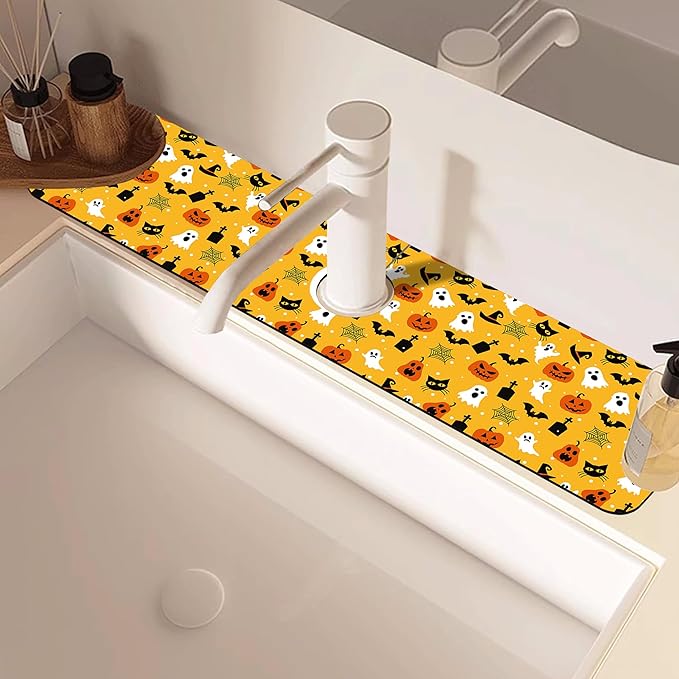 Halloween Pumpkin Bat Ghost Kitchen Sink Splash Guard Mat Absorbent Fast Drying - Image 2