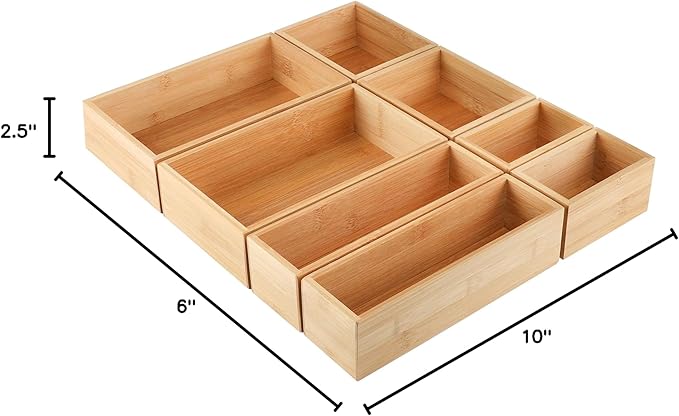 Kootek 8 Pcs Bamboo Drawer Organizer Utensil Tray Kitchen Storage Box 4-Size - Image 8