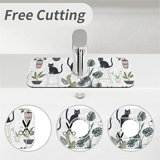Kitchen Sink Splash Guard，Cats and potted plants Faucet Mat Sink Gadgets-Super - Image 5