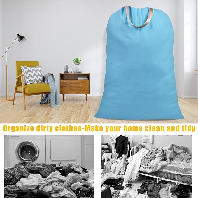 Cotton Canvas Laundry Bag with Handles & Drawstring Straps, Heavy Duty Extra - Image 7