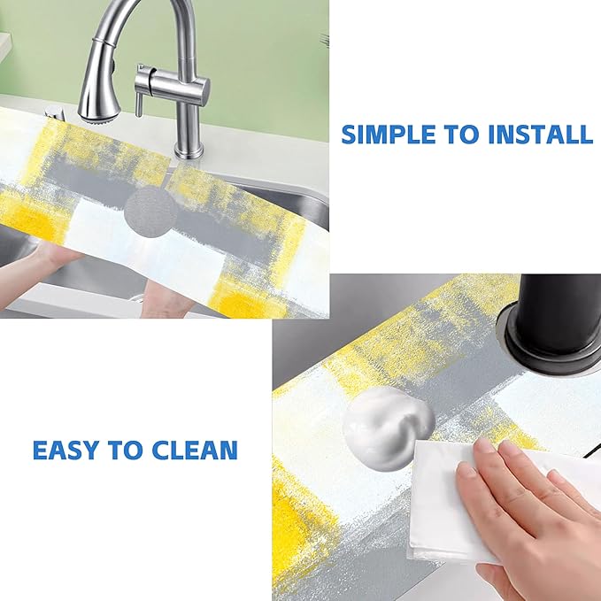 Grey and Yellow Abstract Kitchen Sink Splash Guard Mat Absorbent Fast Drying - Image 5