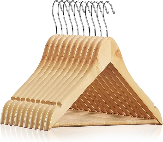 Casafield - 10 Natural Wooden Suit Hangers - Premium Lotus Wood by Casafield