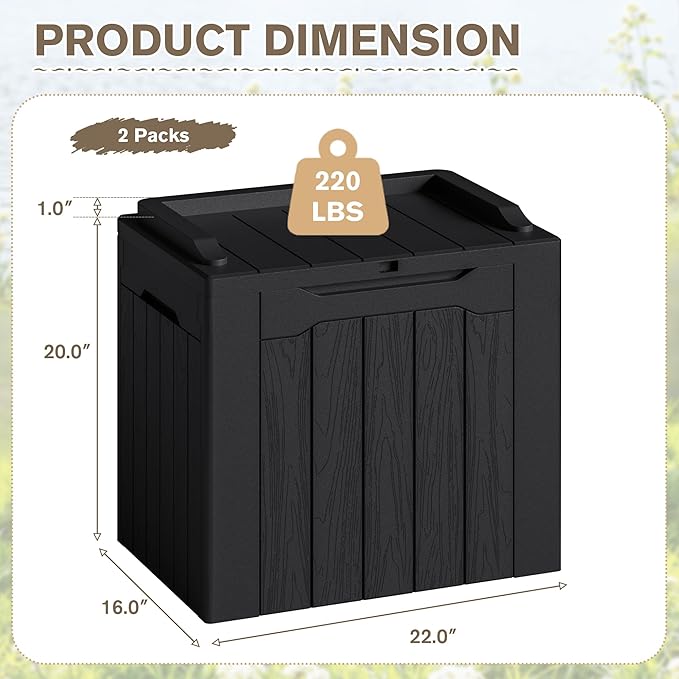 JUMMICO 31 Gallon Resin Deck Box Waterproof Indoor Outdoor Storage Boxes for Patio Furniture Cushions and Garden Tools (Black, 31gallon-2 Packs) - Image 6