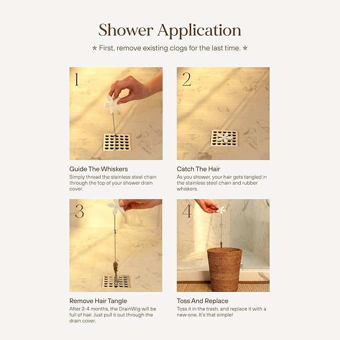 ​DrainWig Shower Drain Hair Catcher – Disposable White Flower – No-Touch Hair - Image 4