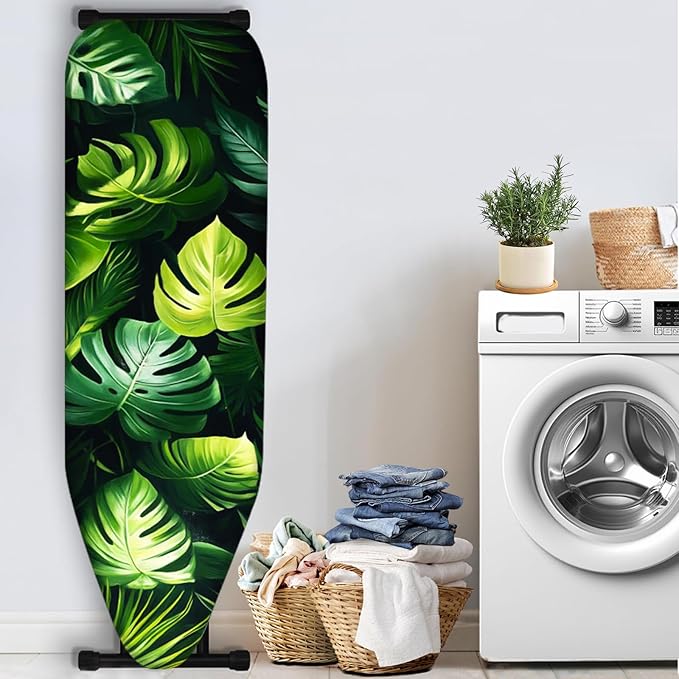 Nuxovilar Dark Background with Green Monstera Leaves Ironing Board Cover - Image 3