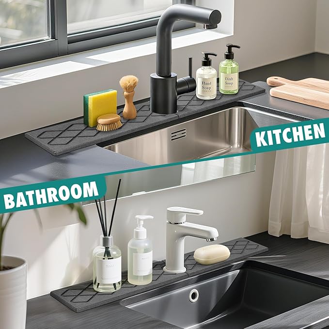 23.6 Inch Stone Faucet Mat for Kitchen Sink, Diatomite Absorbent Fast Drying - Image 5