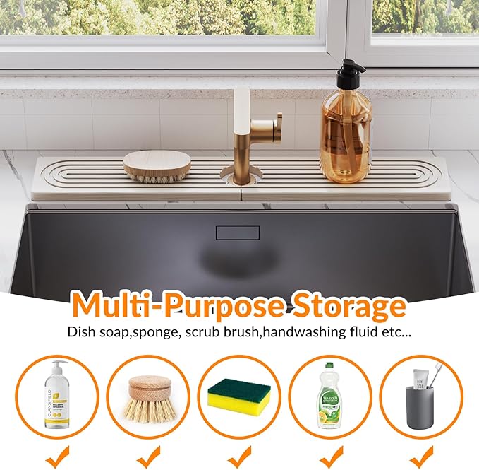 23.6 Inch Stone Faucet Mat for Kitchen Sink Splash Guard, Diatomite Sink - Image 5